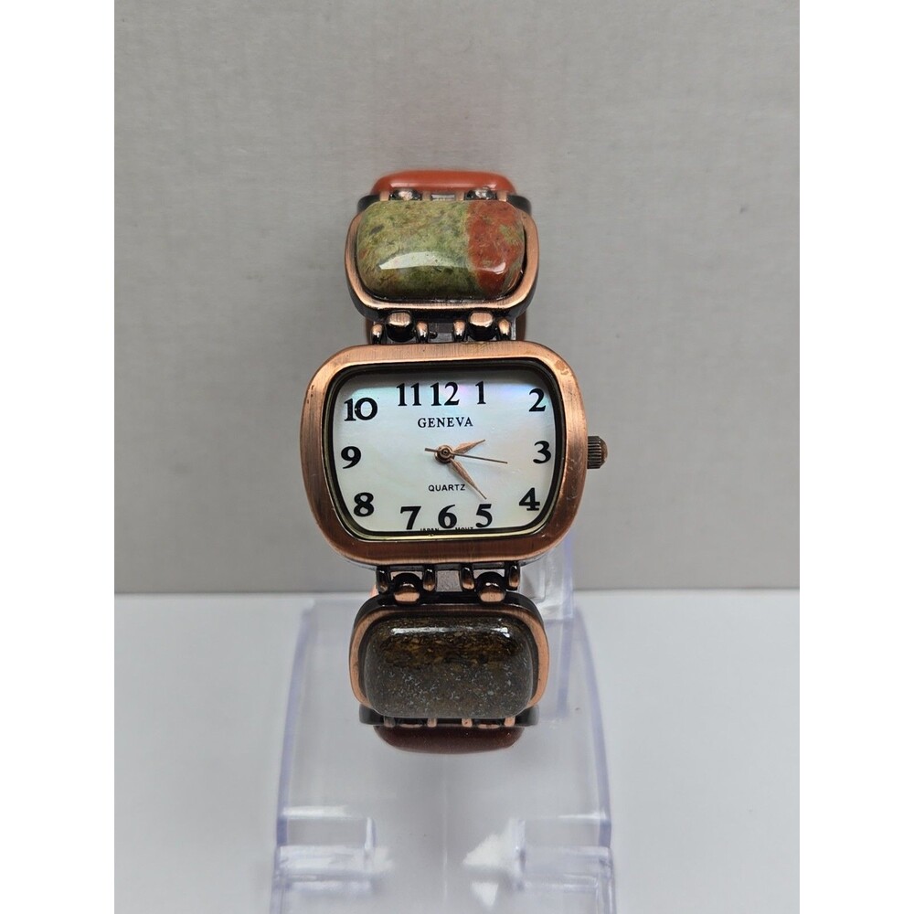 Womens Geneva Quartz Copper Tone Multicolor Cabochon Bracelet Watch New Battery